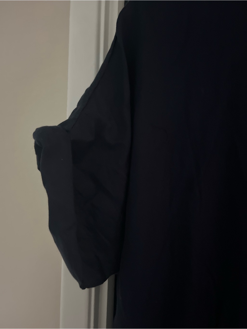 Relaxed Elastic-Waist Navy Midi Dress with Short Sleeves - Picture 6 of 7